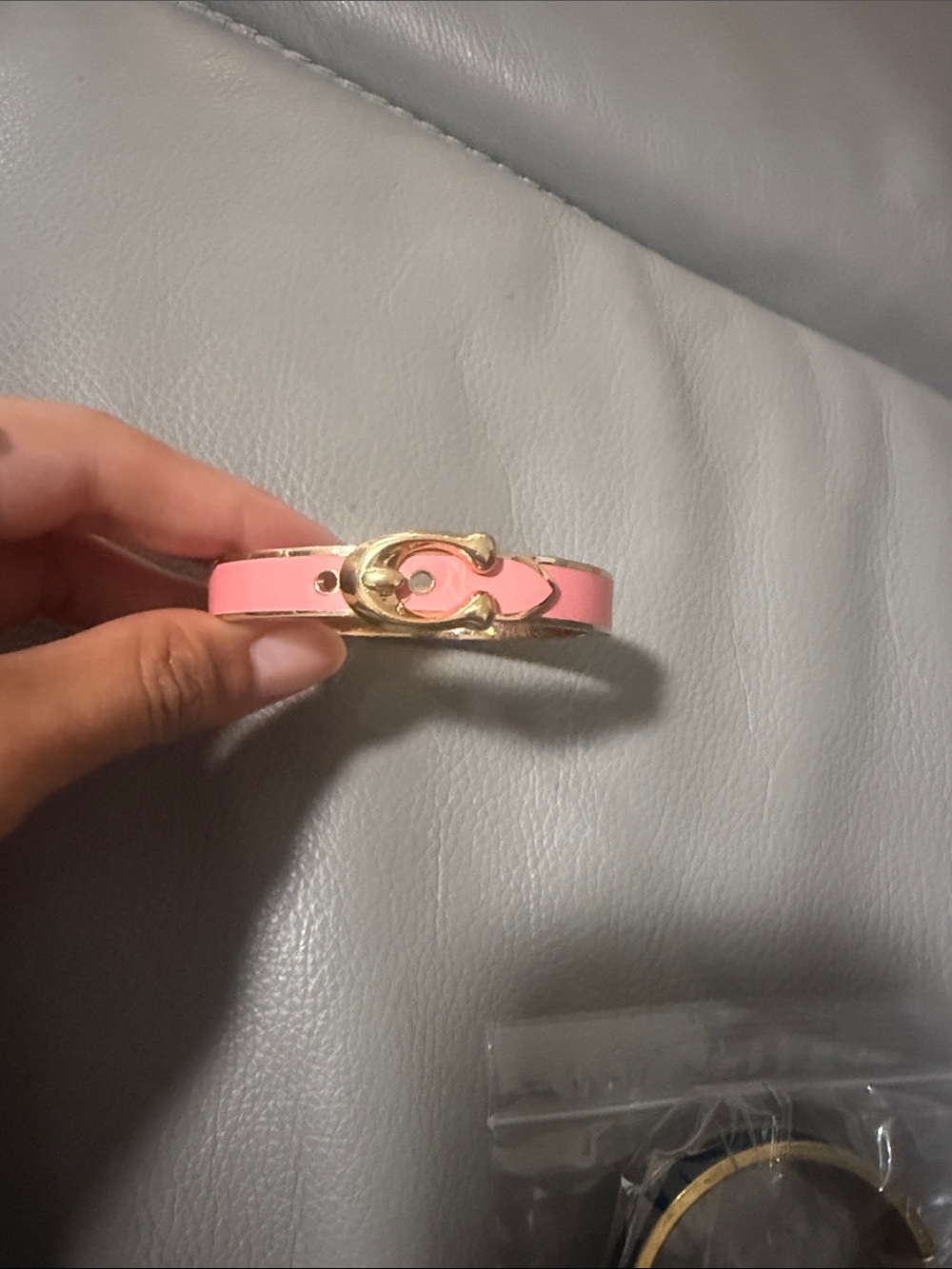 Coach Pink Leather Bracelet with Gold 'C' Accent
